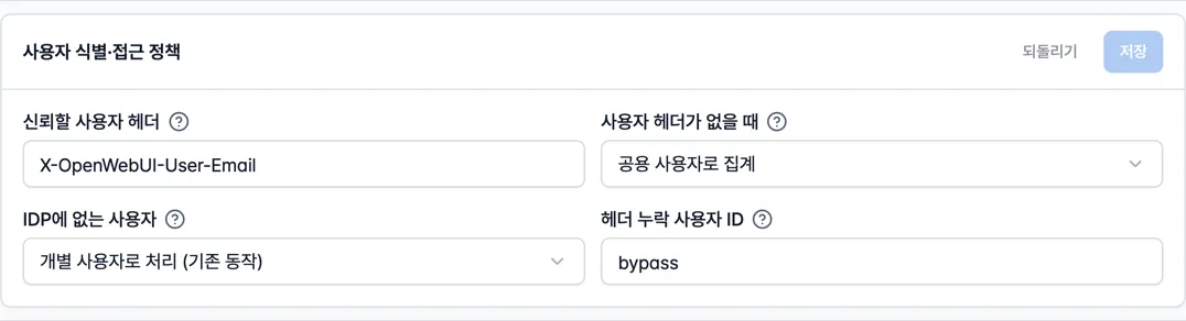 Custom user header and access policy settings